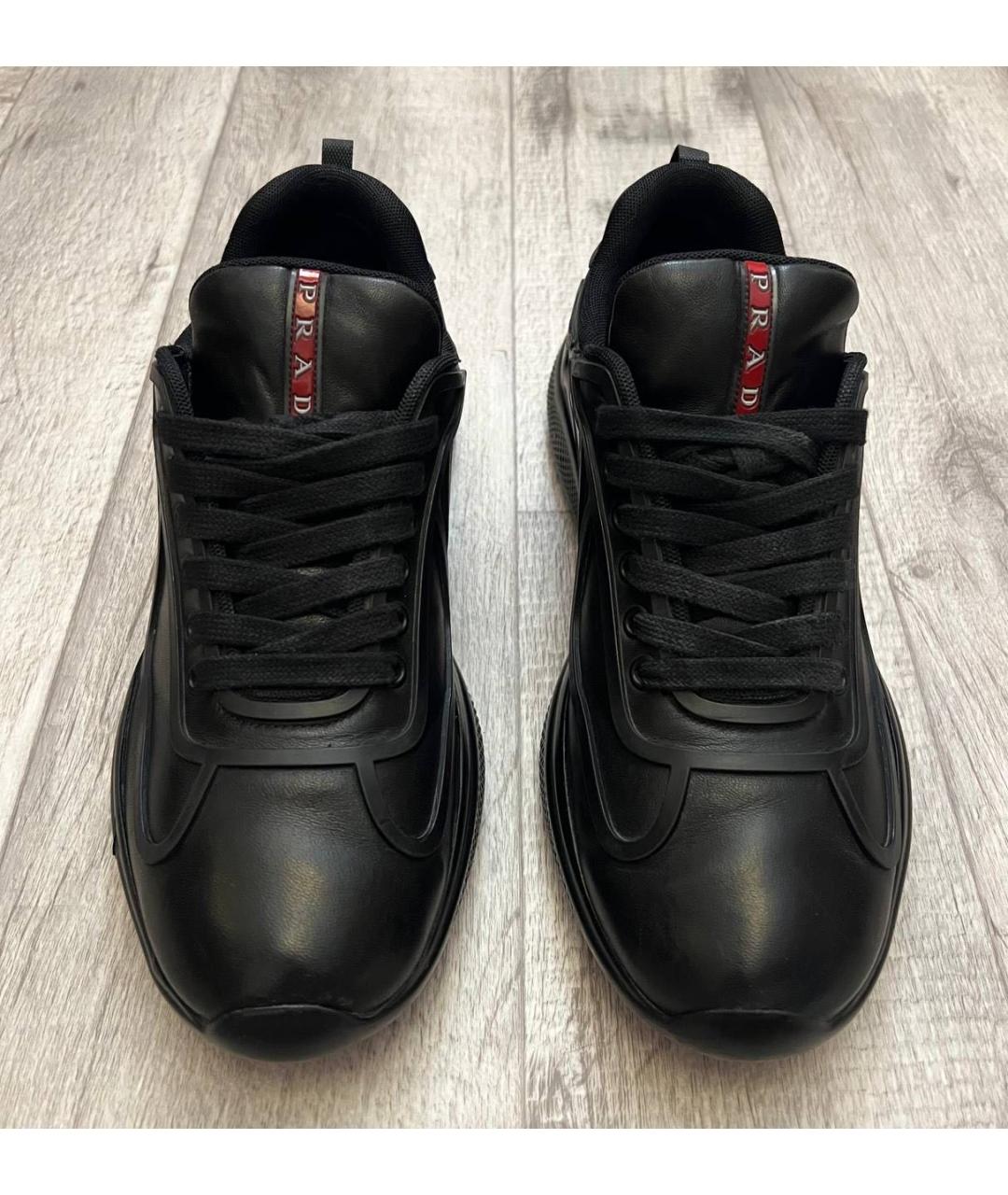 PRADA Черные кожаные низкие кроссовки / кеды, фото 3