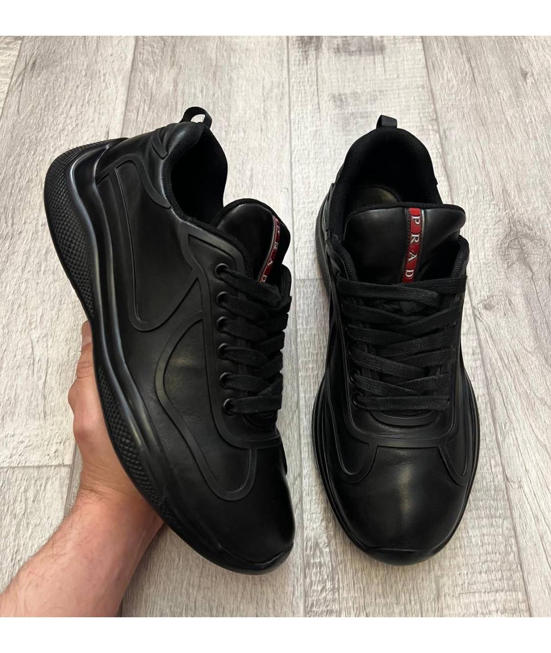 PRADA Черные кожаные низкие кроссовки / кеды, фото 2