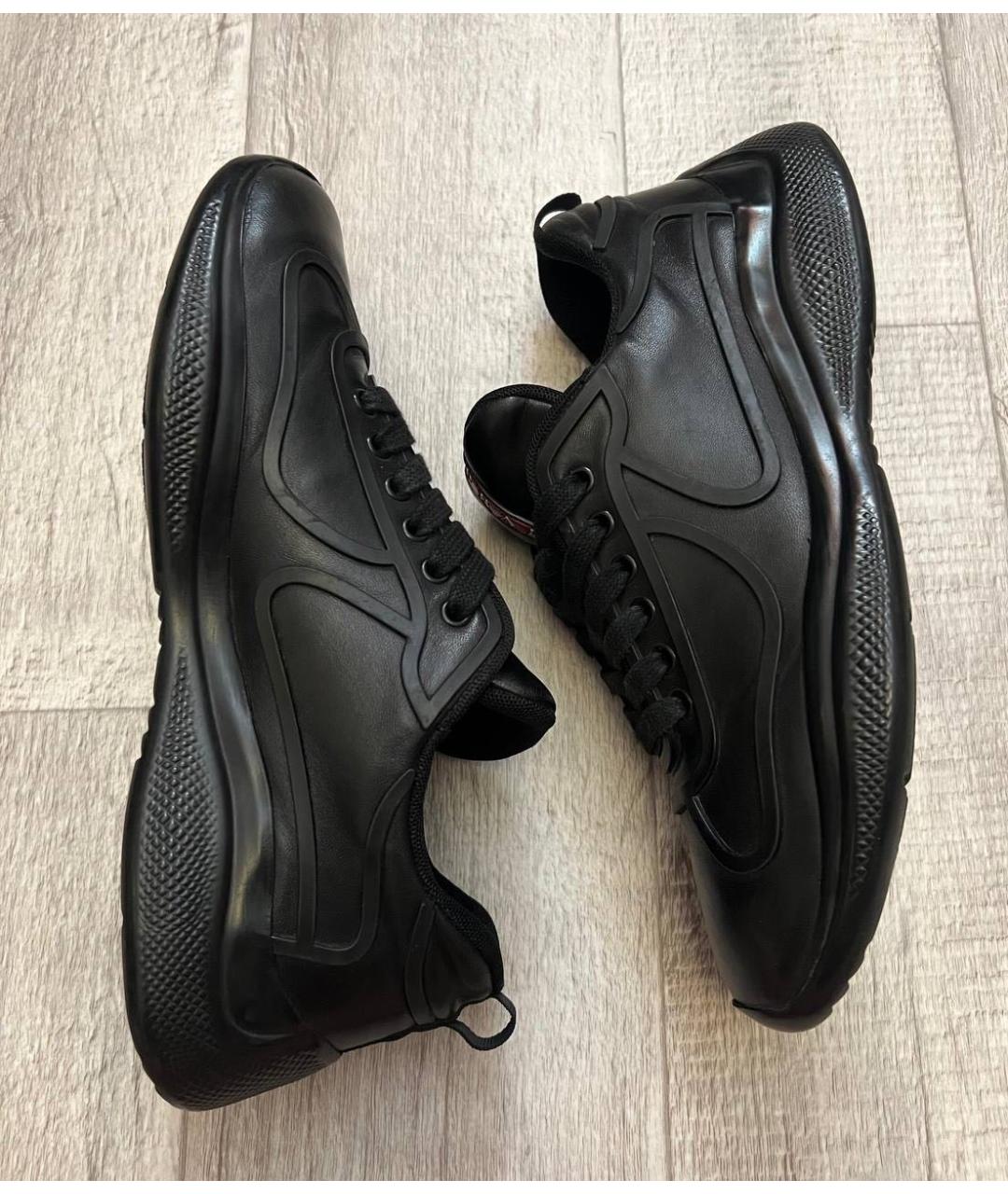 PRADA Черные кожаные низкие кроссовки / кеды, фото 5