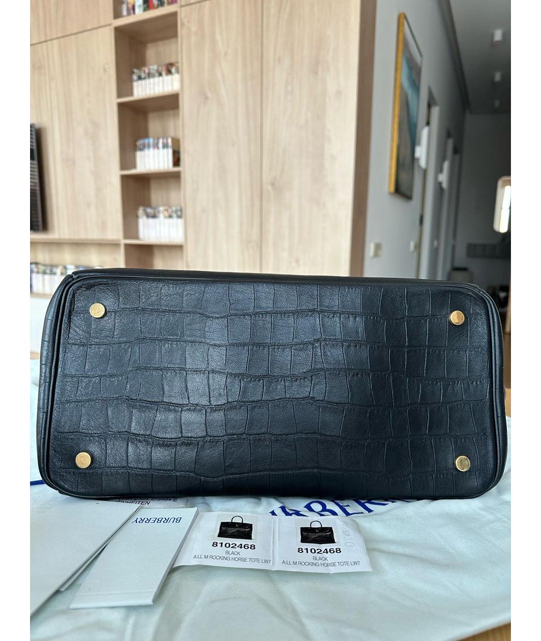 BURBERRY Черная кожаная сумка тоут, фото 3