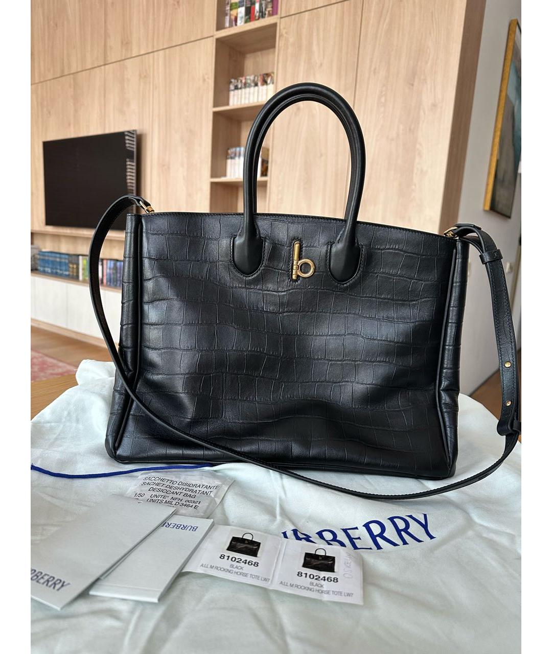 BURBERRY Черная кожаная сумка тоут, фото 9