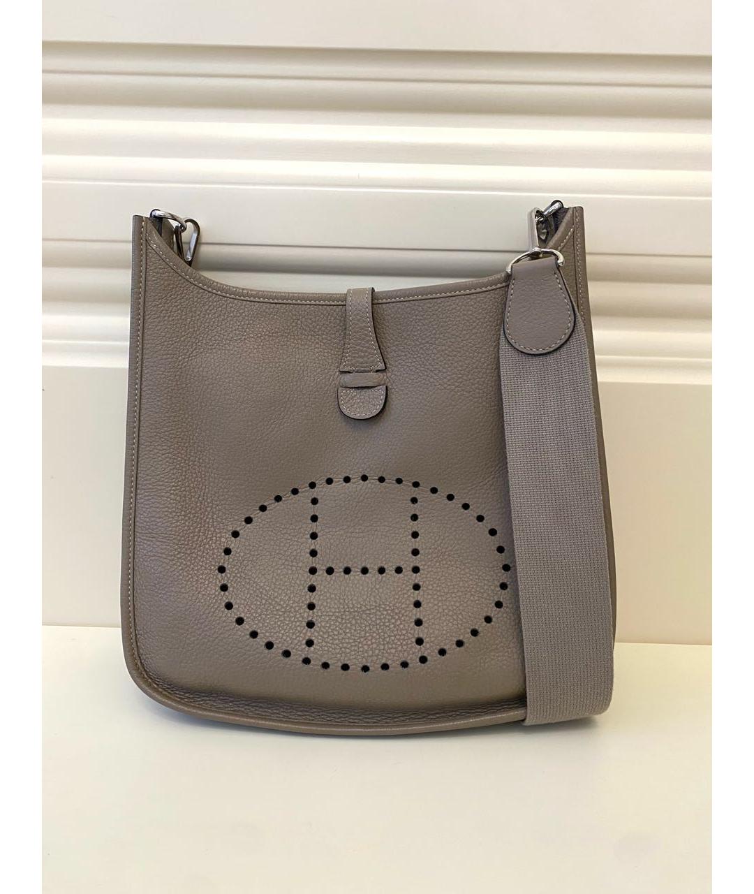HERMES Серая кожаная сумка через плечо, фото 9