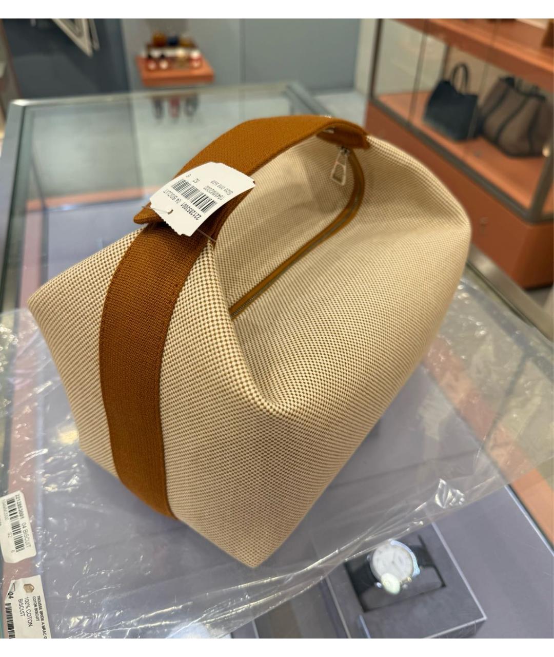 HERMES Бежевая хлопковая сумка с короткими ручками, фото 3