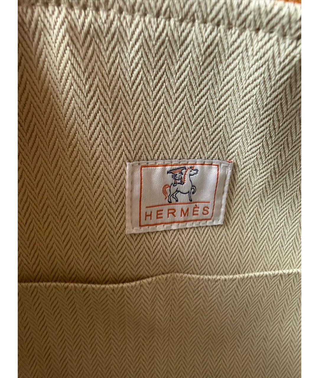 HERMES Бежевая хлопковая сумка с короткими ручками, фото 8