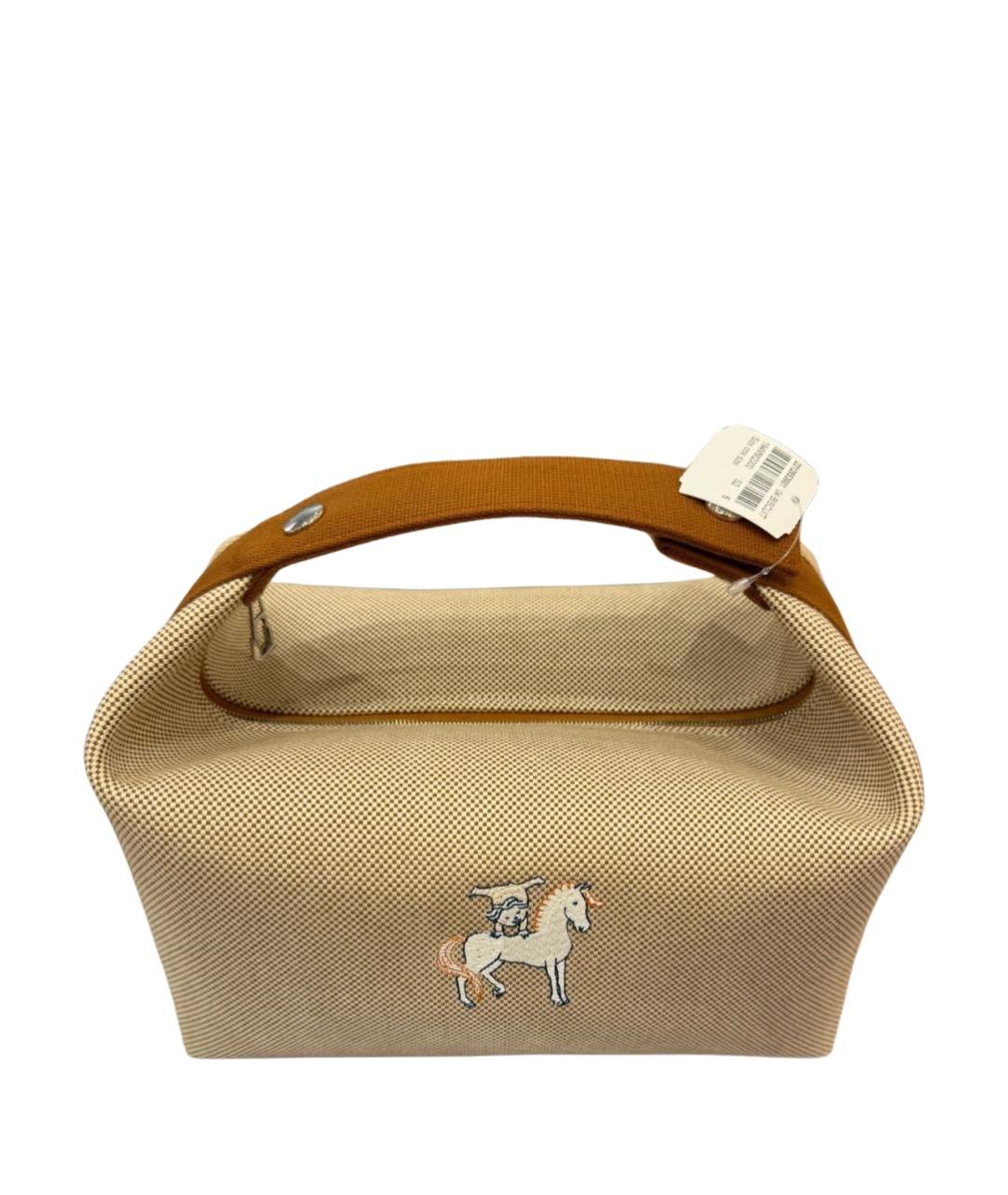 HERMES Бежевая хлопковая сумка с короткими ручками, фото 1