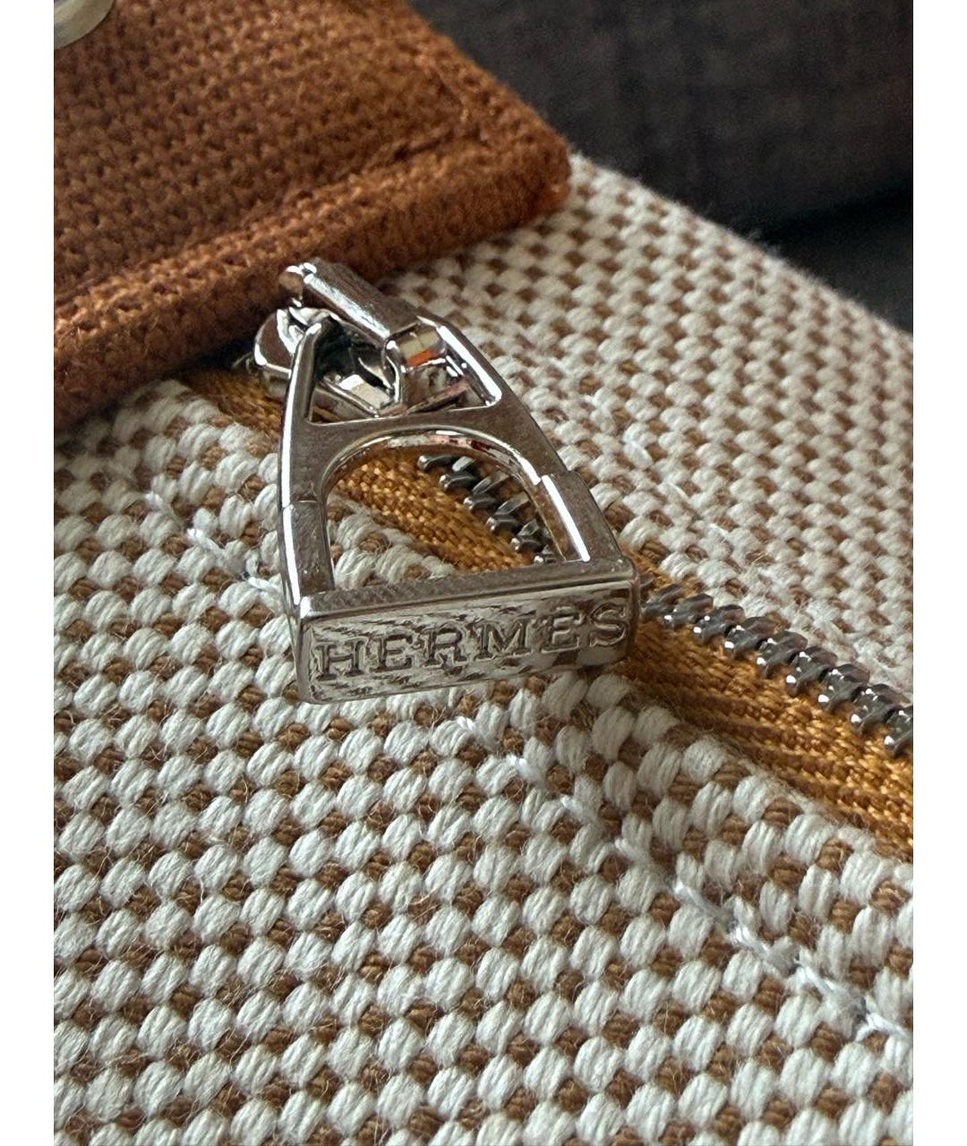 HERMES Бежевая хлопковая сумка с короткими ручками, фото 6
