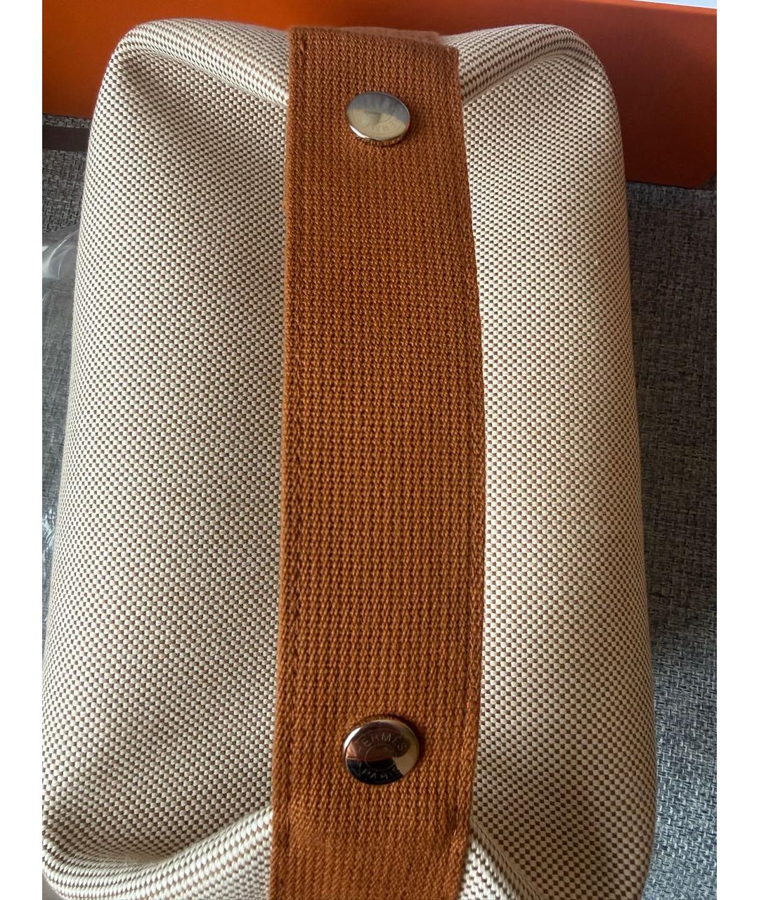 HERMES Бежевая хлопковая сумка с короткими ручками, фото 5