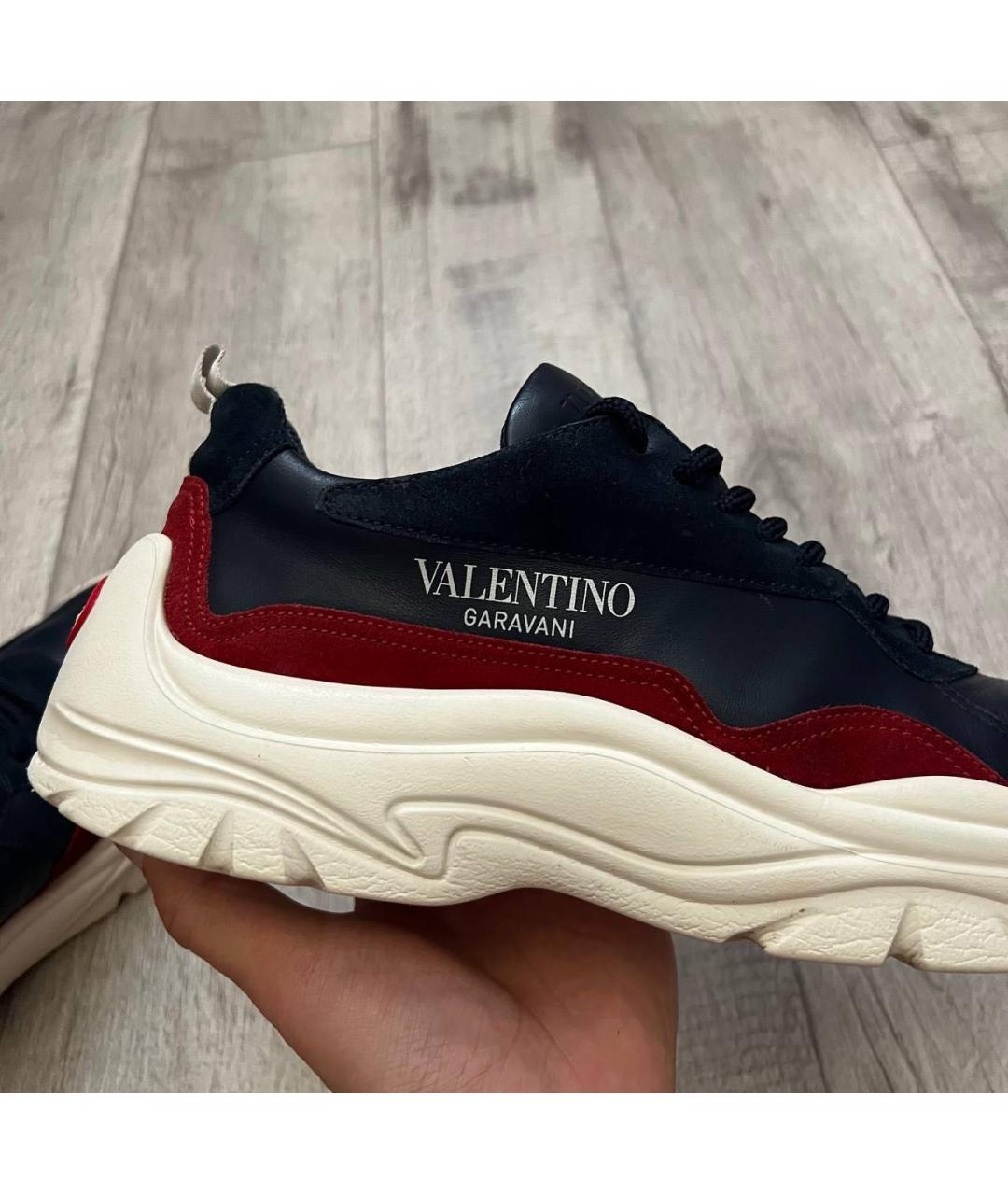 VALENTINO Темно-синие кожаные низкие кроссовки / кеды, фото 3