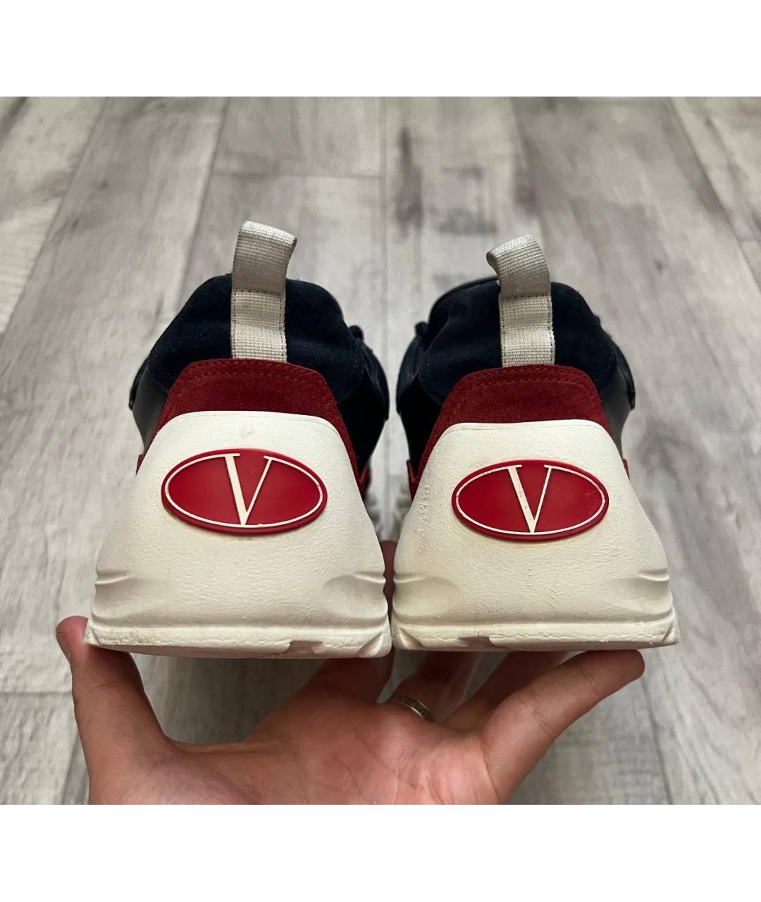 VALENTINO Темно-синие кожаные низкие кроссовки / кеды, фото 7