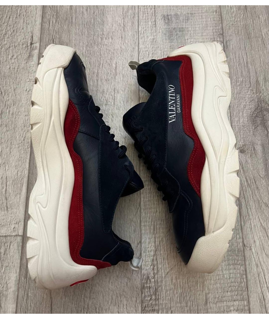 VALENTINO Темно-синие кожаные низкие кроссовки / кеды, фото 6