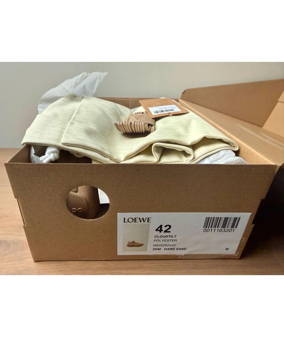 LOEWE Бежевые текстильные низкие кроссовки / кеды, фото 5