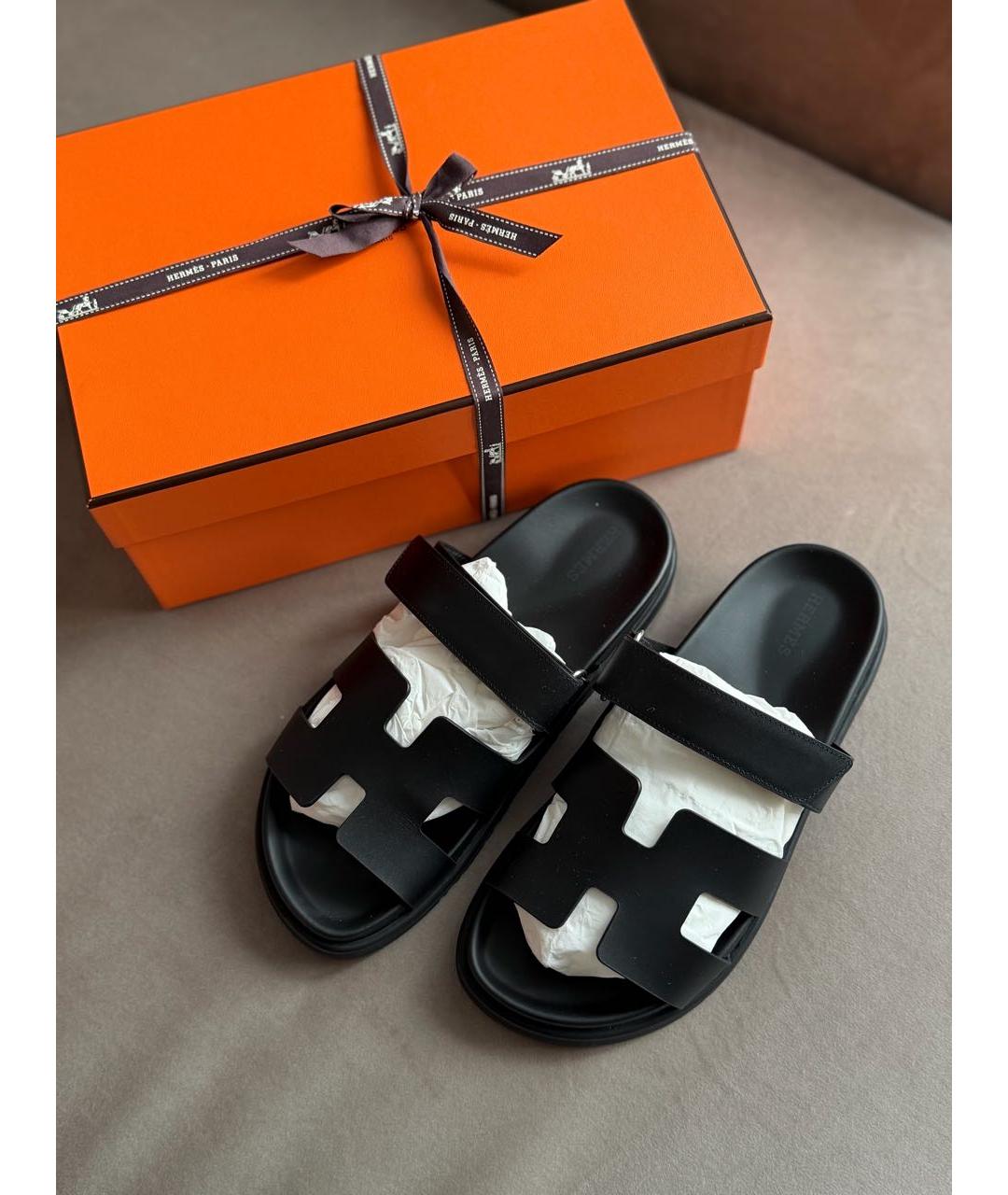 HERMES Черные кожаные сандалии, фото 2