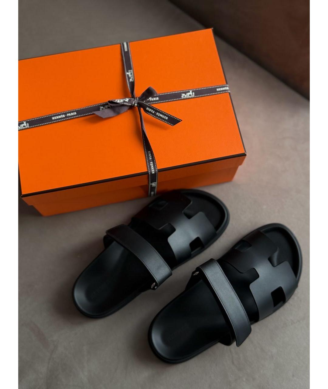 HERMES Черные кожаные сандалии, фото 3
