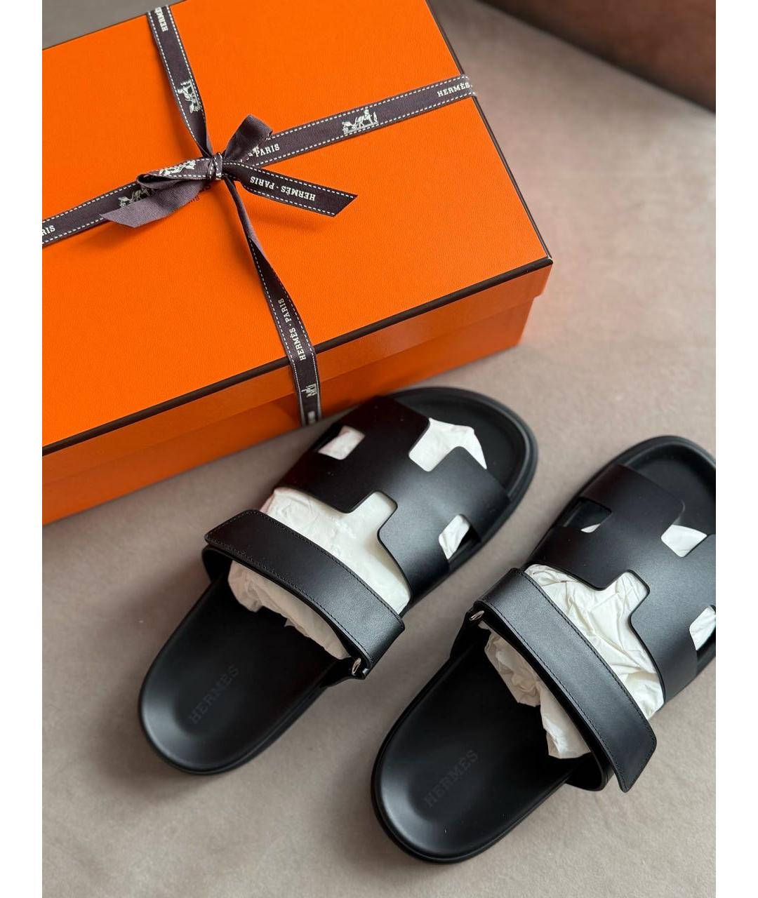 HERMES Черные кожаные сандалии, фото 4