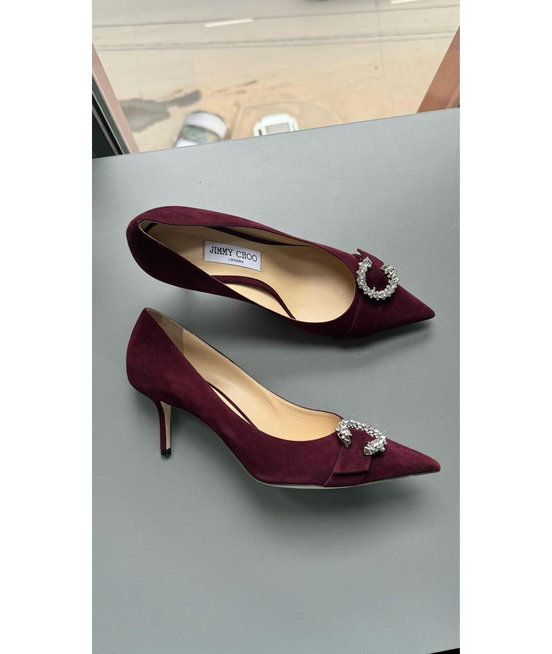 JIMMY CHOO Бордовые замшевые туфли, фото 9