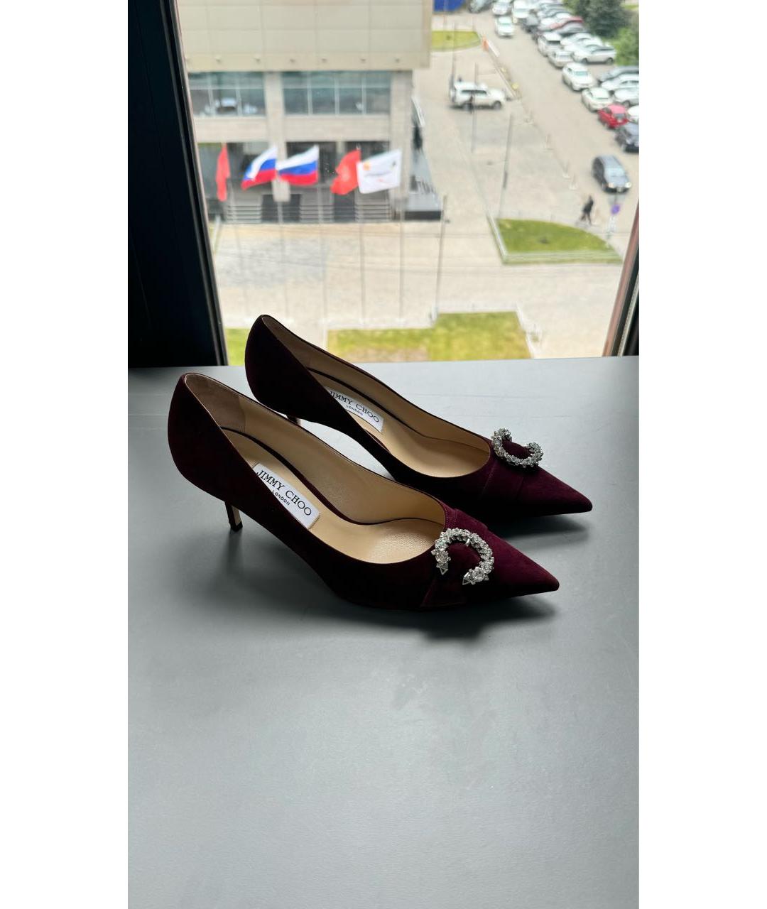 JIMMY CHOO Бордовые замшевые туфли, фото 2