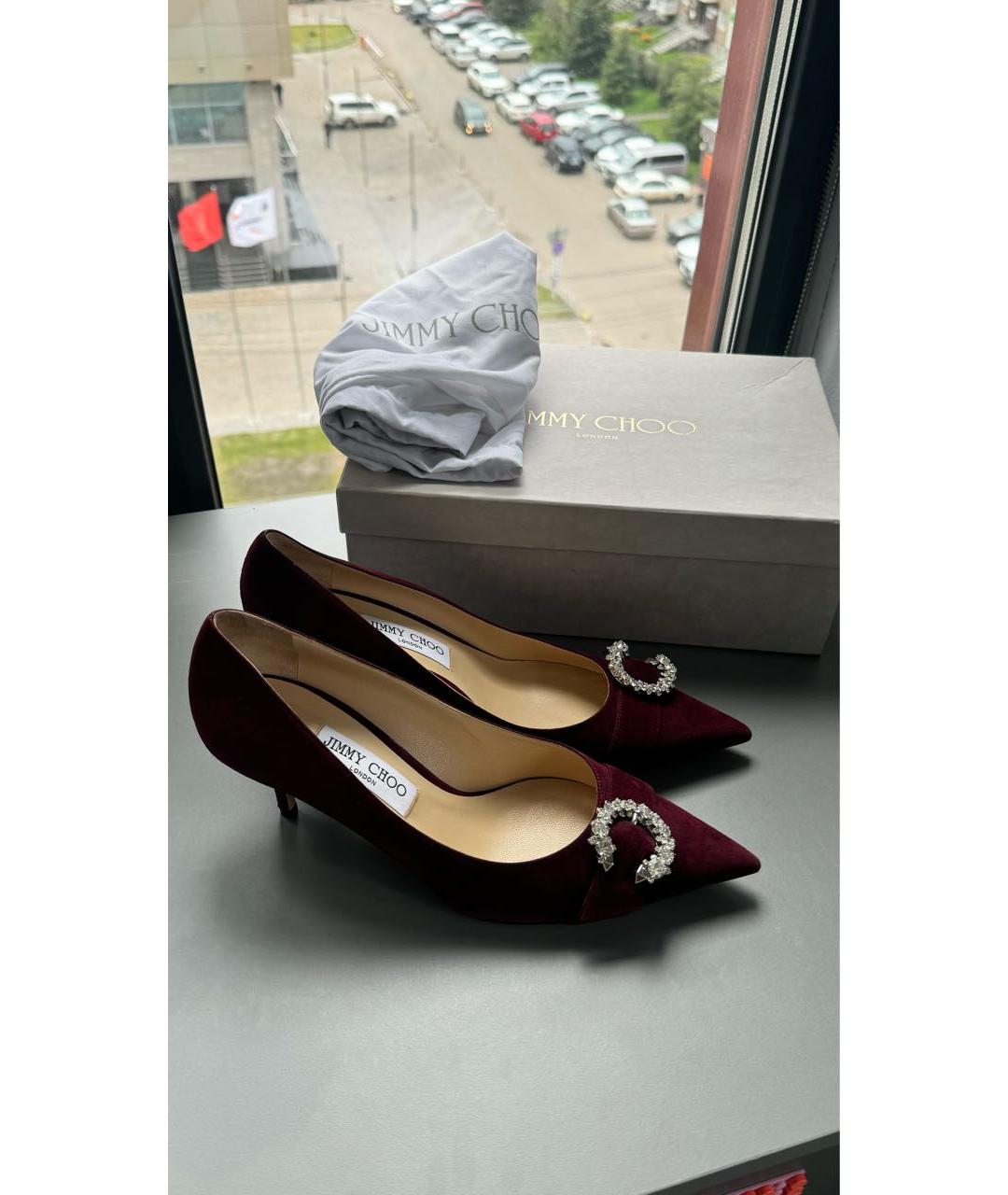 JIMMY CHOO Бордовые замшевые туфли, фото 8