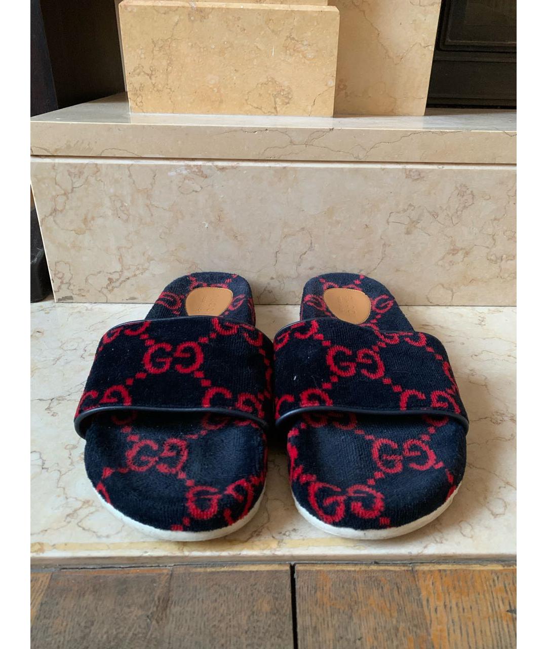 GUCCI Темно-синие бархатные шлепанцы, фото 2