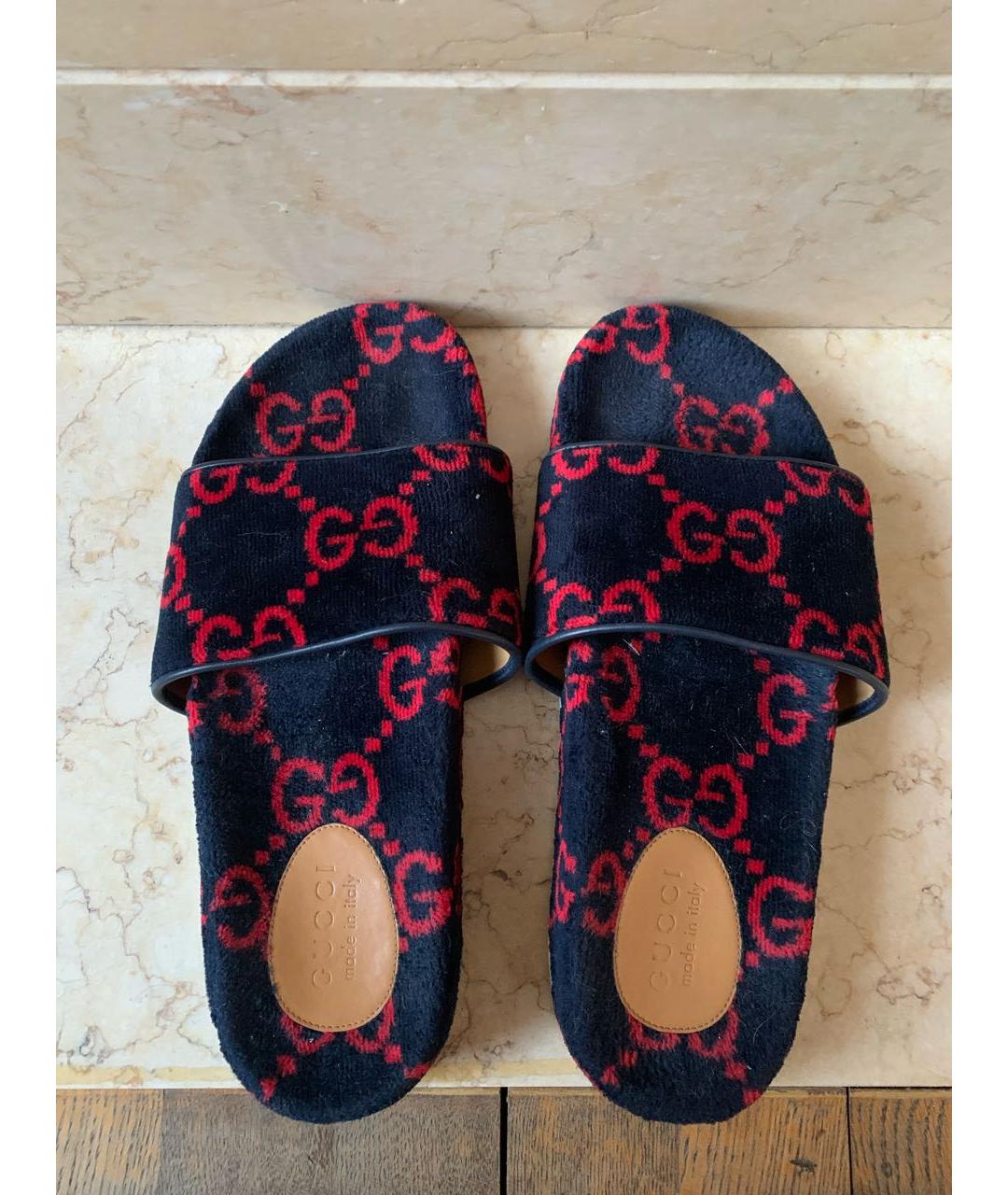 GUCCI Темно-синие бархатные шлепанцы, фото 3