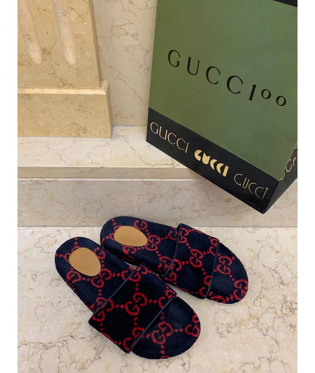 GUCCI Темно-синие бархатные шлепанцы, фото 7