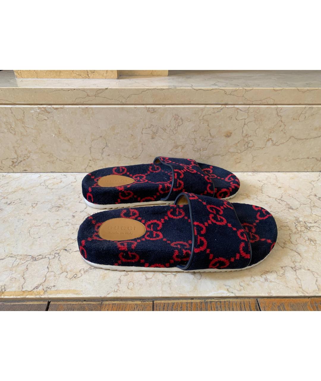 GUCCI Темно-синие бархатные шлепанцы, фото 8