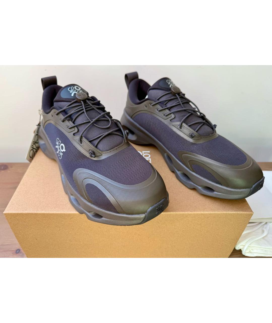 LOEWE Коричневые текстильные низкие кроссовки / кеды, фото 7