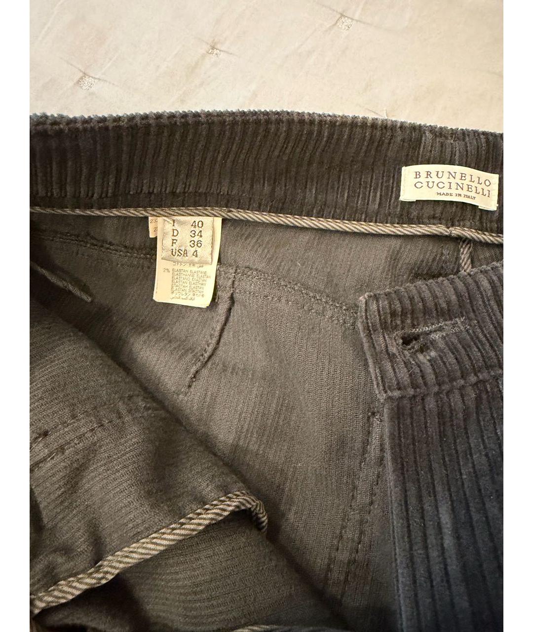 BRUNELLO CUCINELLI Серые хлопковые брюки узкие, фото 3