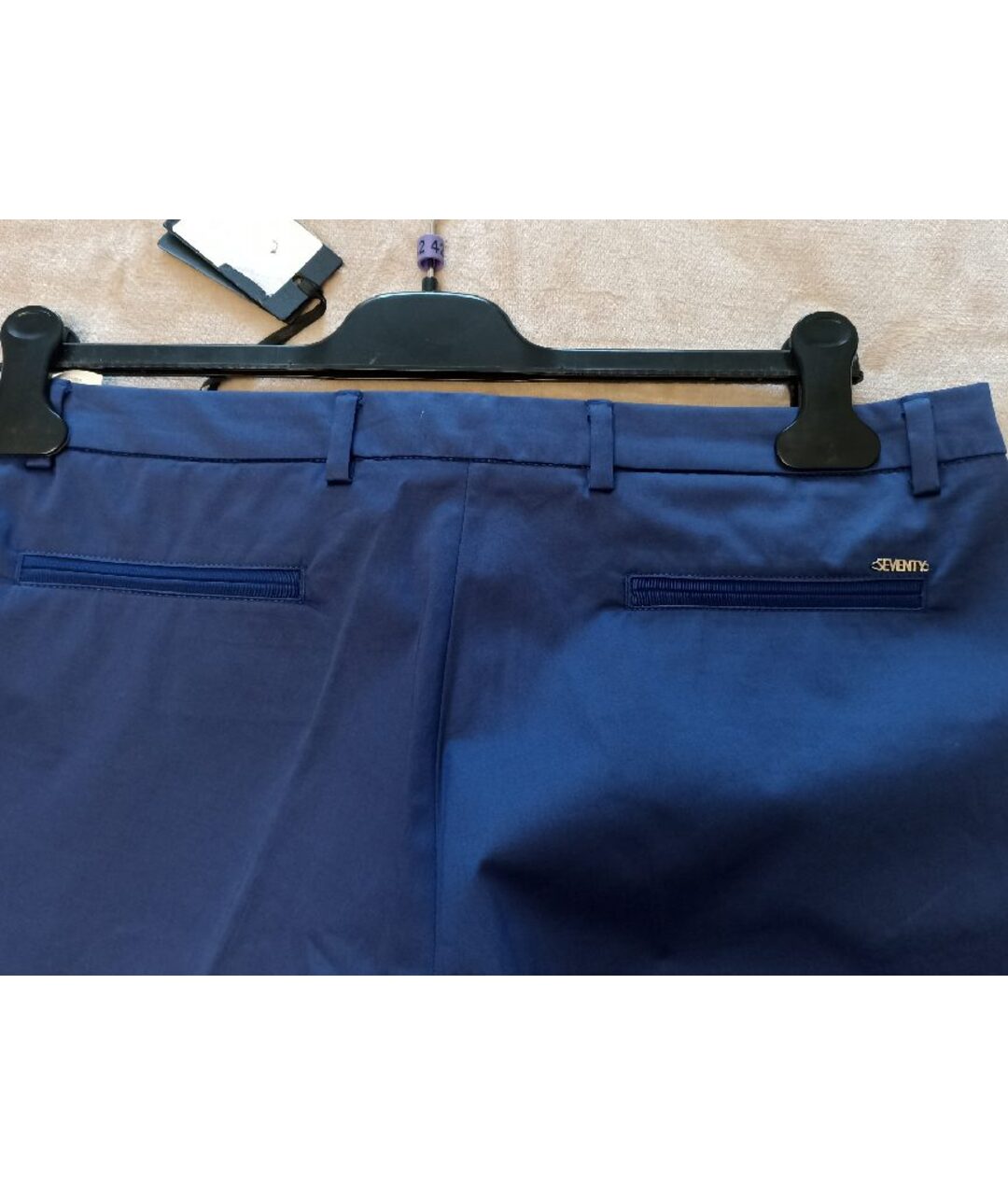 SEVENTY Синие хлопко-эластановые прямые брюки, фото 5
