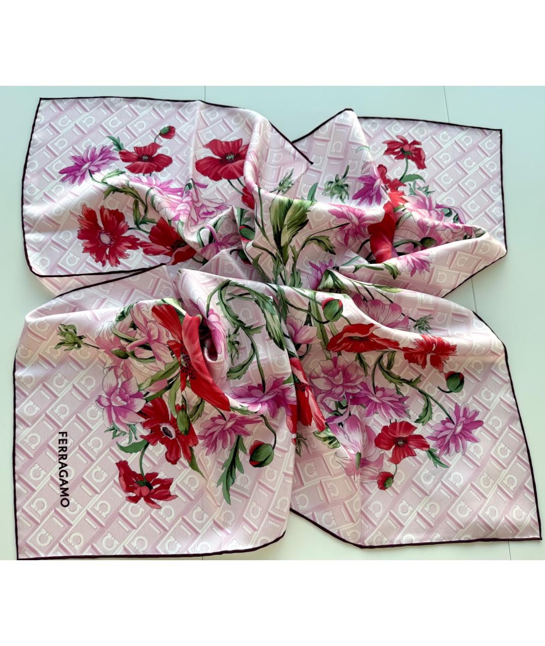 FERRAGAMO Розовый шелковый платок, фото 2