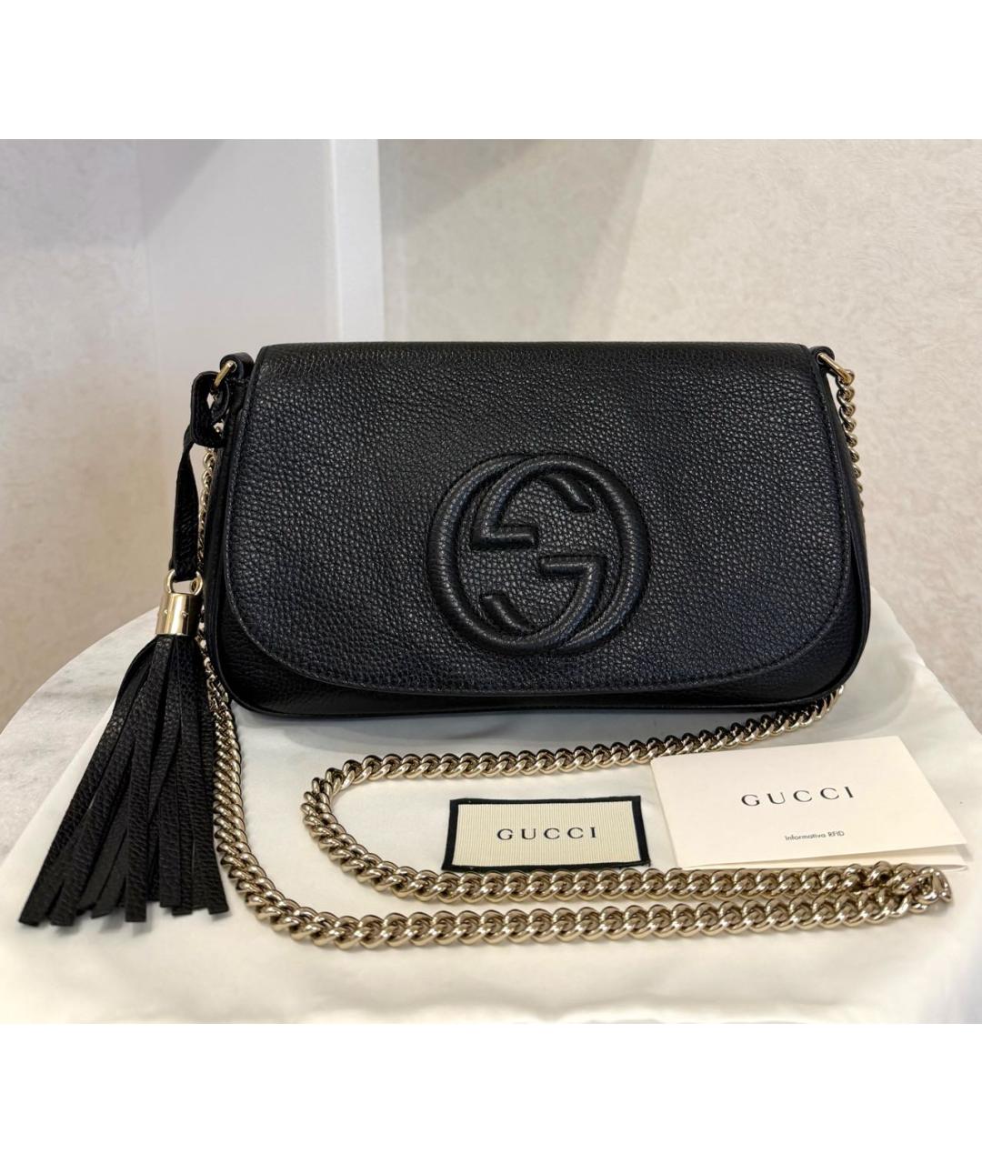 GUCCI Черная кожаная сумка через плечо, фото 2