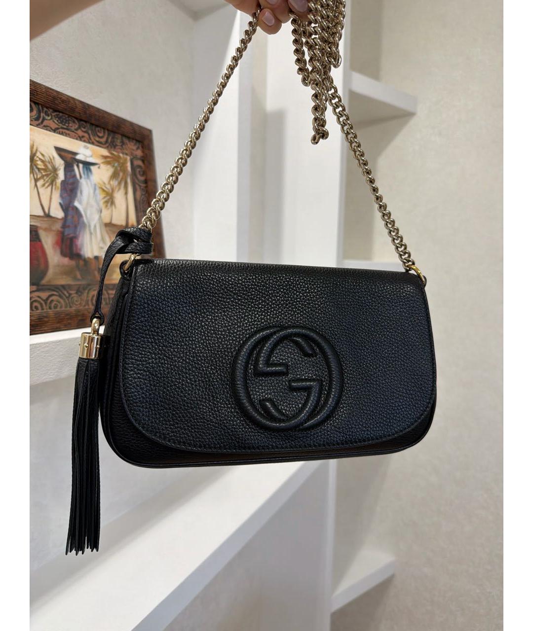 GUCCI Черная кожаная сумка через плечо, фото 5