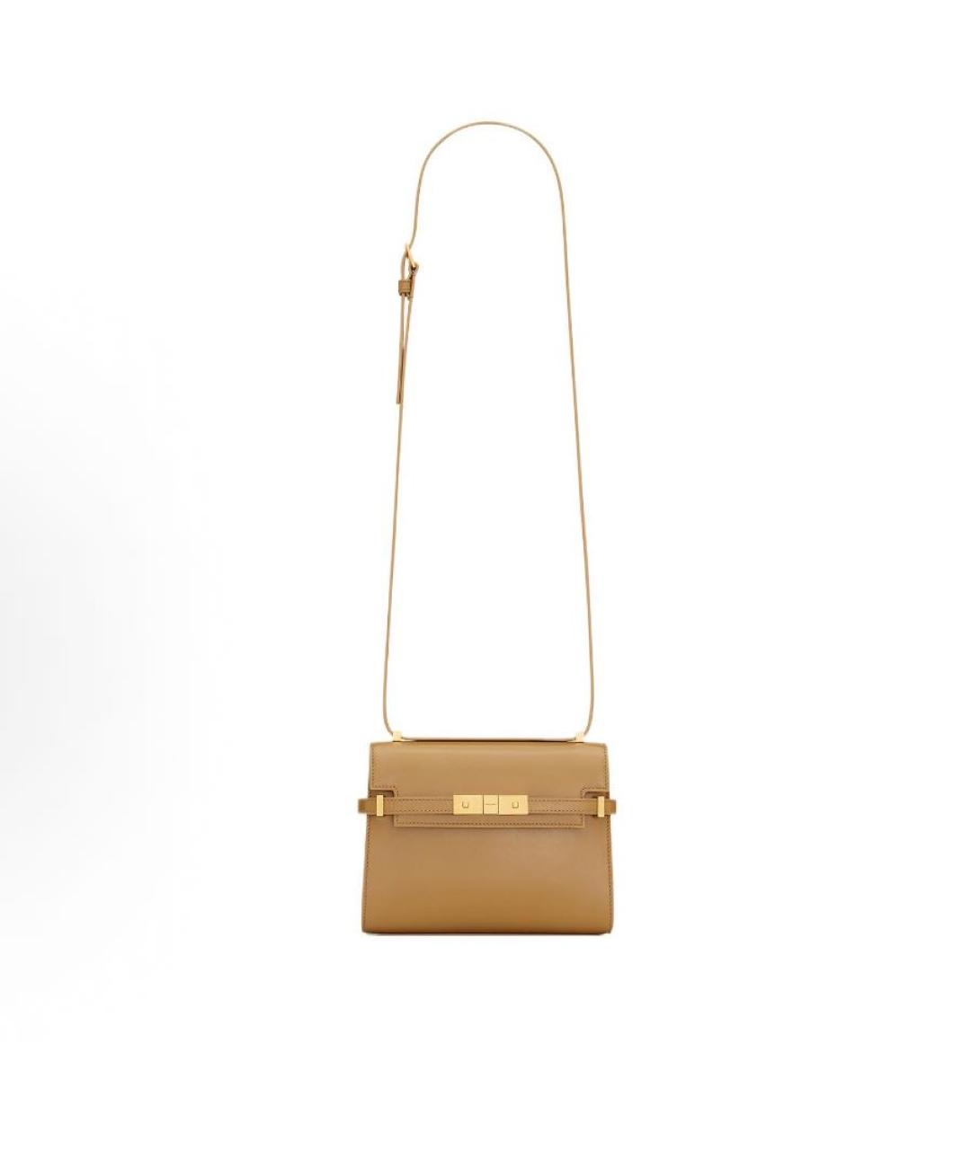 SAINT LAURENT Бежевая кожаная сумка через плечо, фото 3