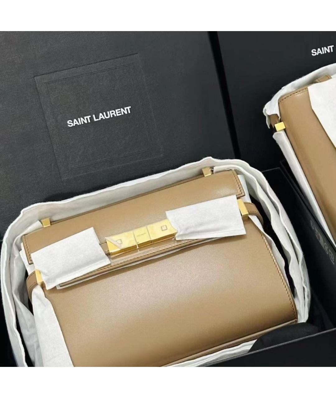 SAINT LAURENT Бежевая кожаная сумка через плечо, фото 2