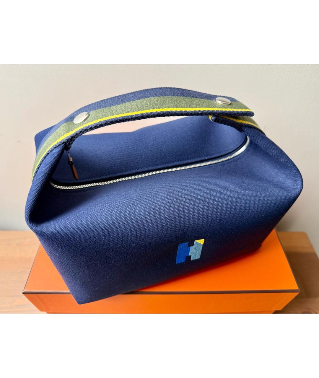 HERMES Синяя хлопковая сумка с короткими ручками, фото 2