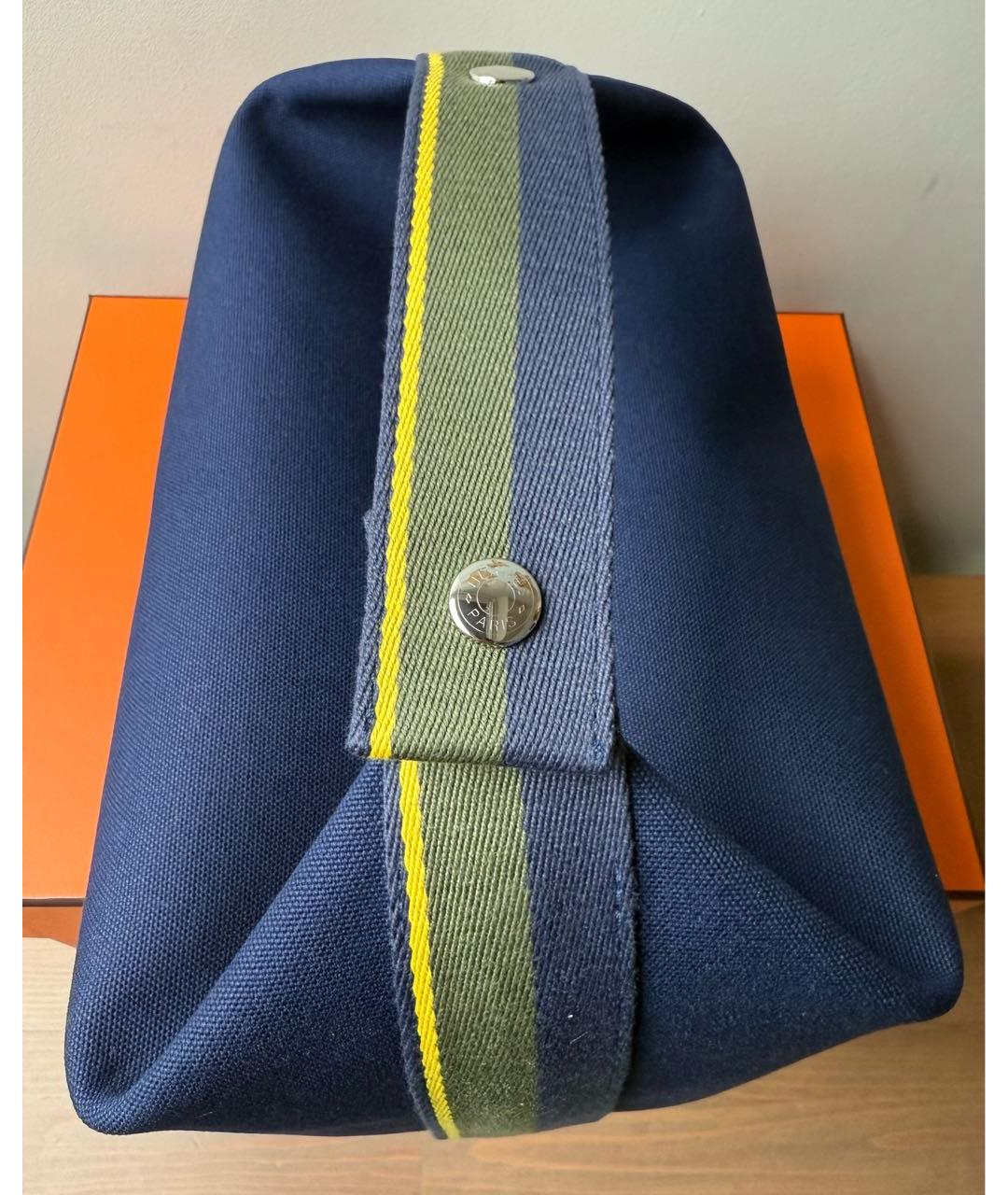 HERMES Синяя хлопковая сумка с короткими ручками, фото 3