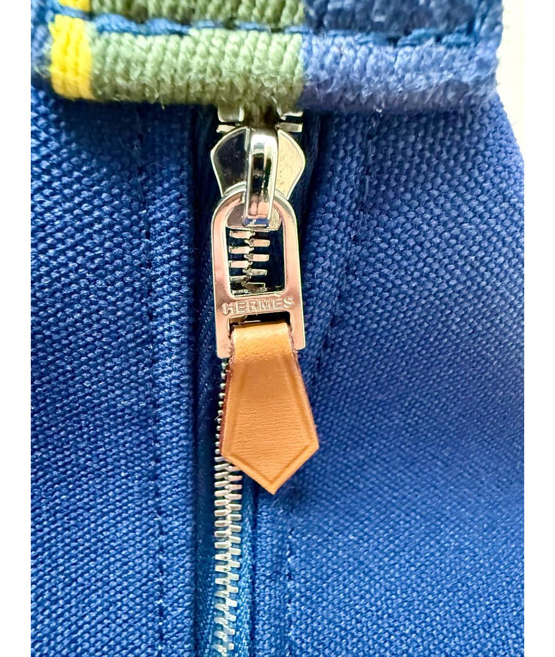 HERMES Синяя хлопковая сумка с короткими ручками, фото 5