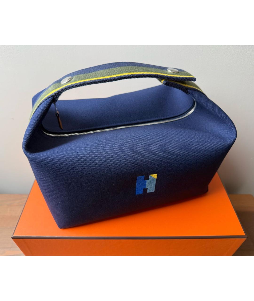 HERMES Синяя хлопковая сумка с короткими ручками, фото 8