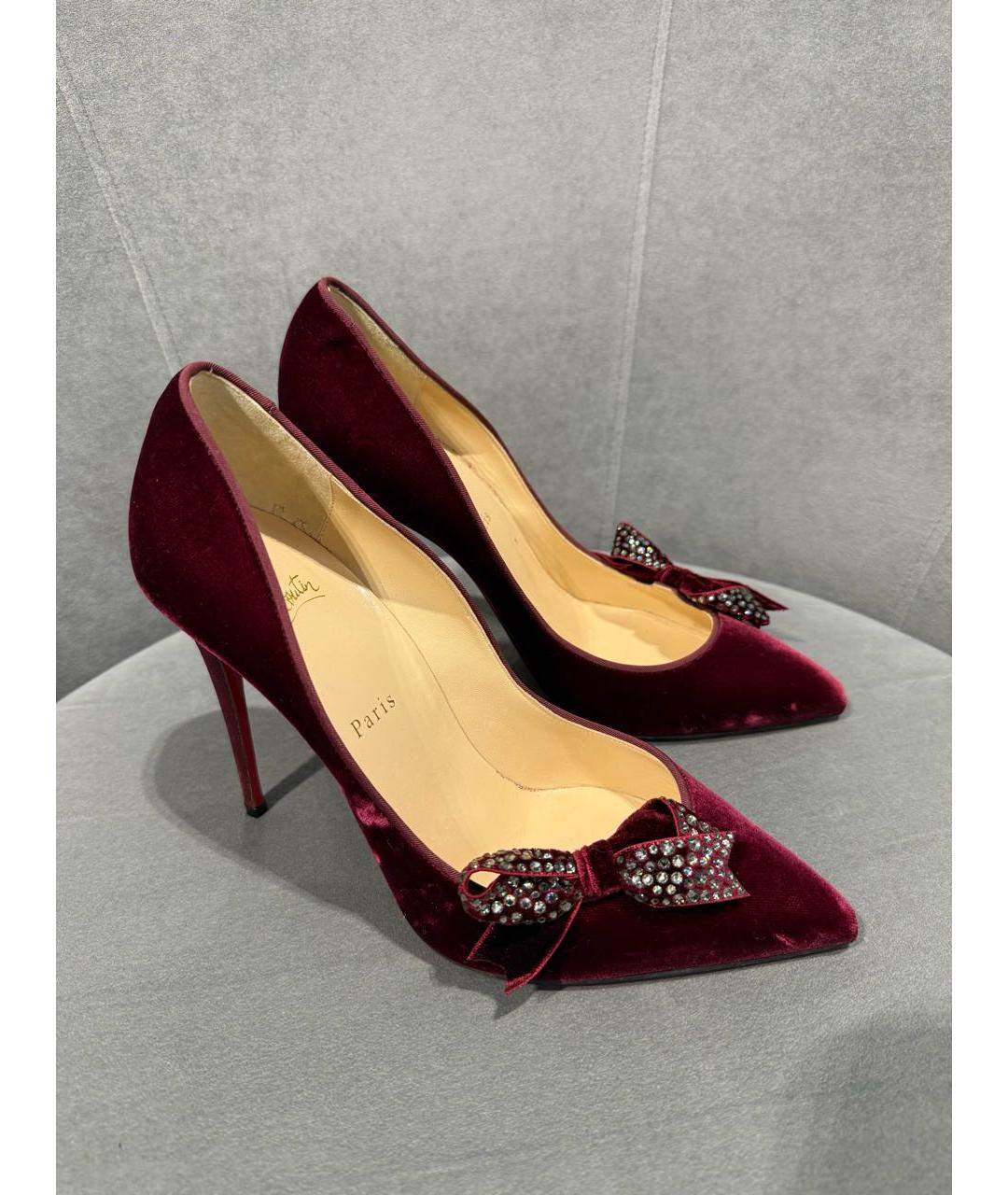 CHRISTIAN LOUBOUTIN Бордовые бархатные туфли, фото 5