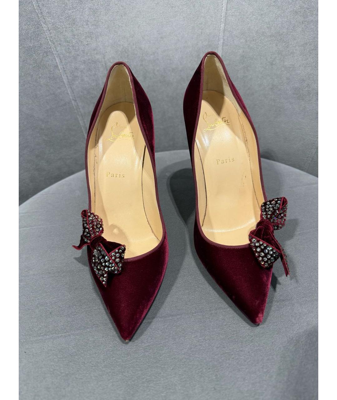 CHRISTIAN LOUBOUTIN Бордовые бархатные туфли, фото 4