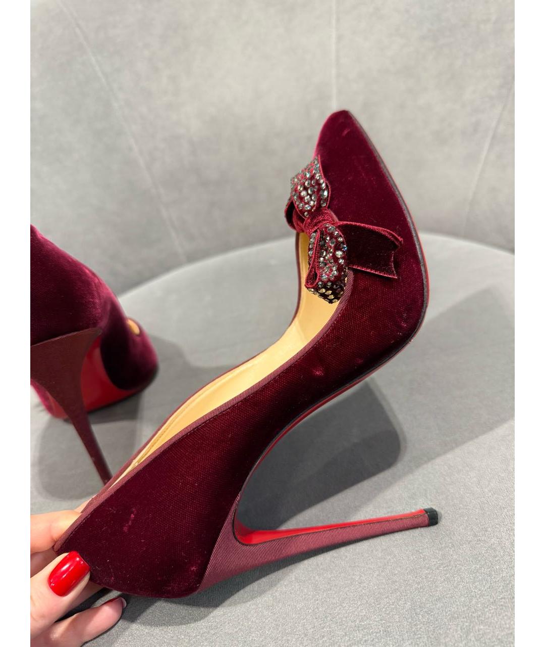 CHRISTIAN LOUBOUTIN Бордовые бархатные туфли, фото 8