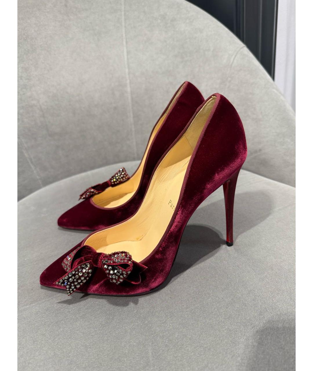CHRISTIAN LOUBOUTIN Бордовые бархатные туфли, фото 2