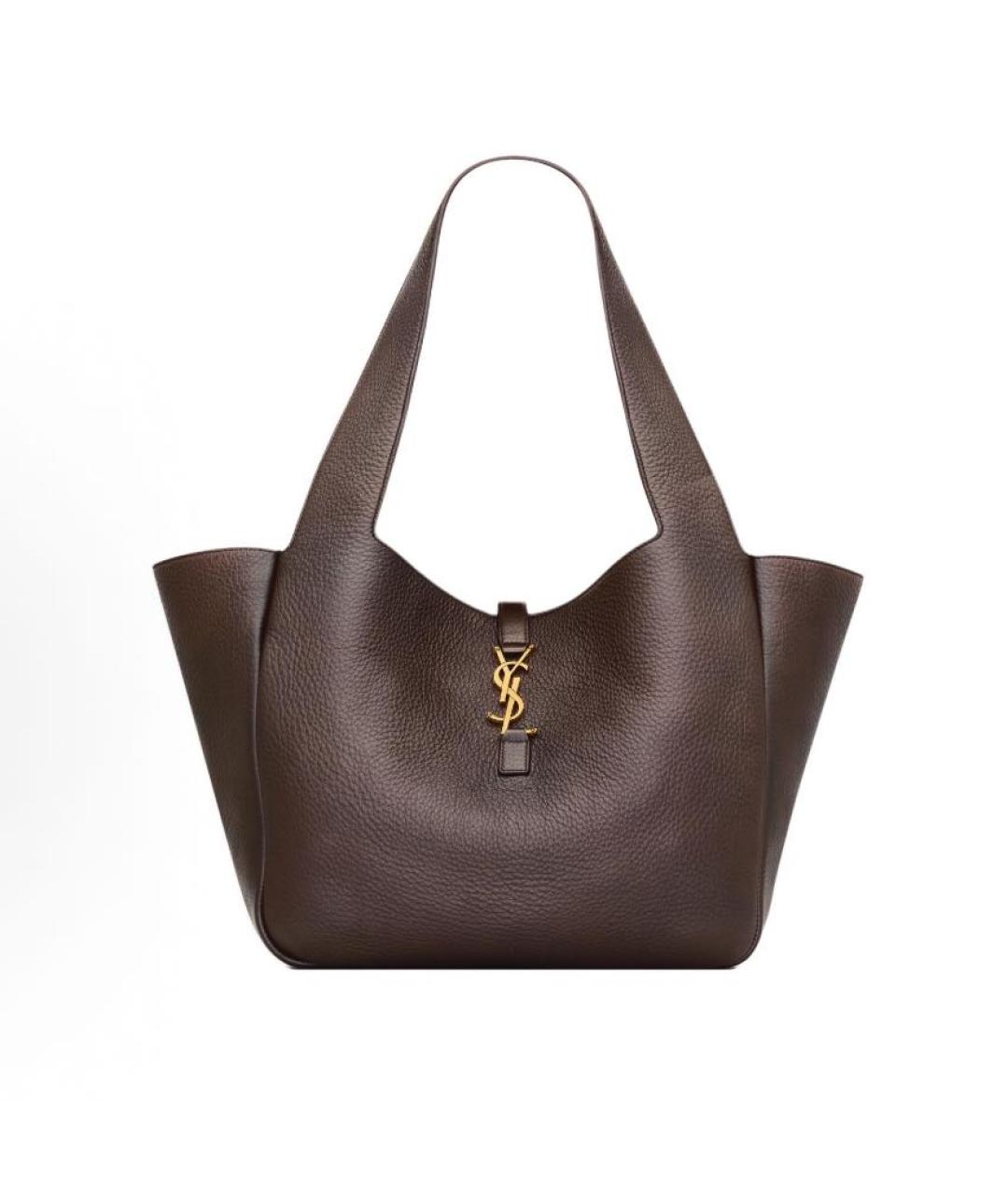 SAINT LAURENT Коричневая кожаная сумка тоут, фото 5