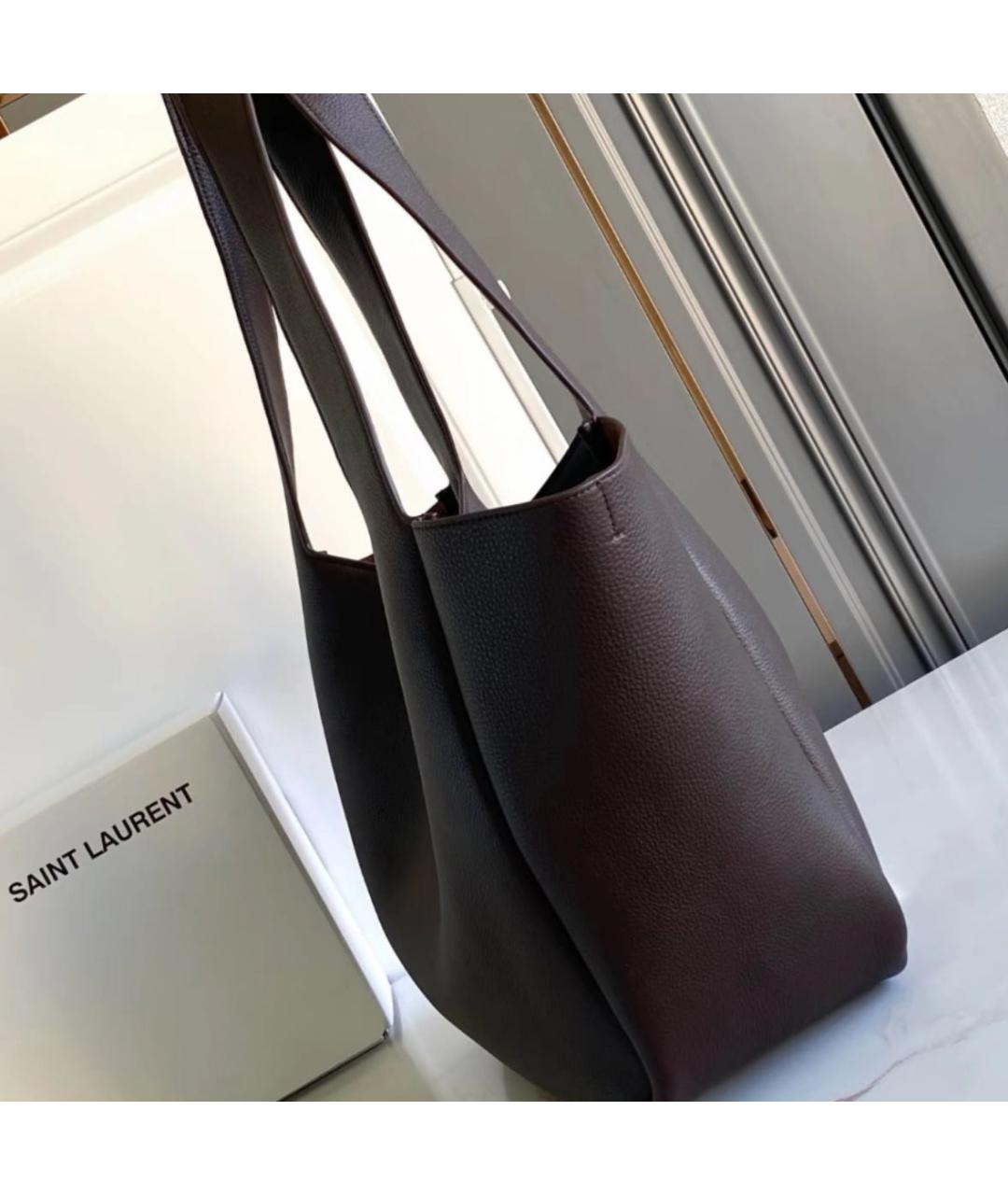 SAINT LAURENT Коричневая кожаная сумка тоут, фото 4