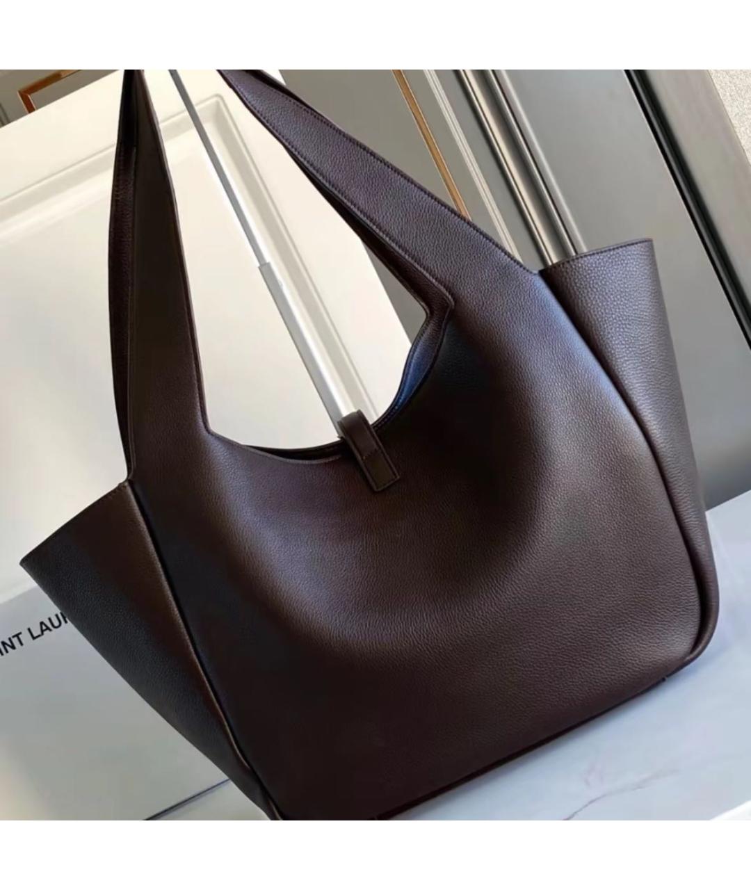SAINT LAURENT Коричневая кожаная сумка тоут, фото 3