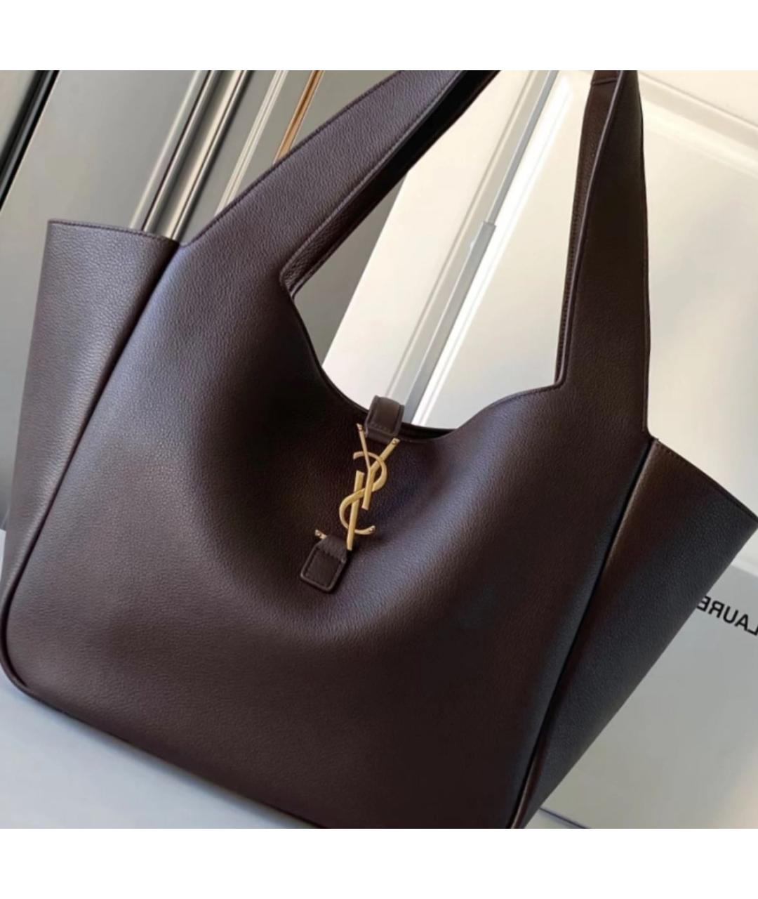 SAINT LAURENT Коричневая кожаная сумка тоут, фото 2