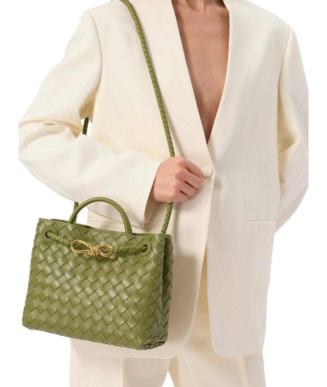 BOTTEGA VENETA Хаки кожаная сумка тоут, фото 5