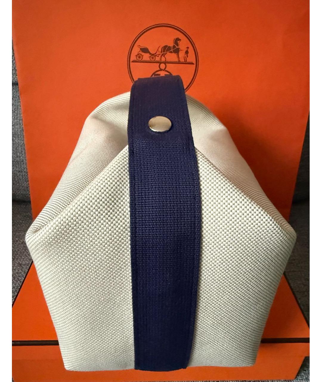 HERMES Бежевая хлопковая сумка с короткими ручками, фото 2