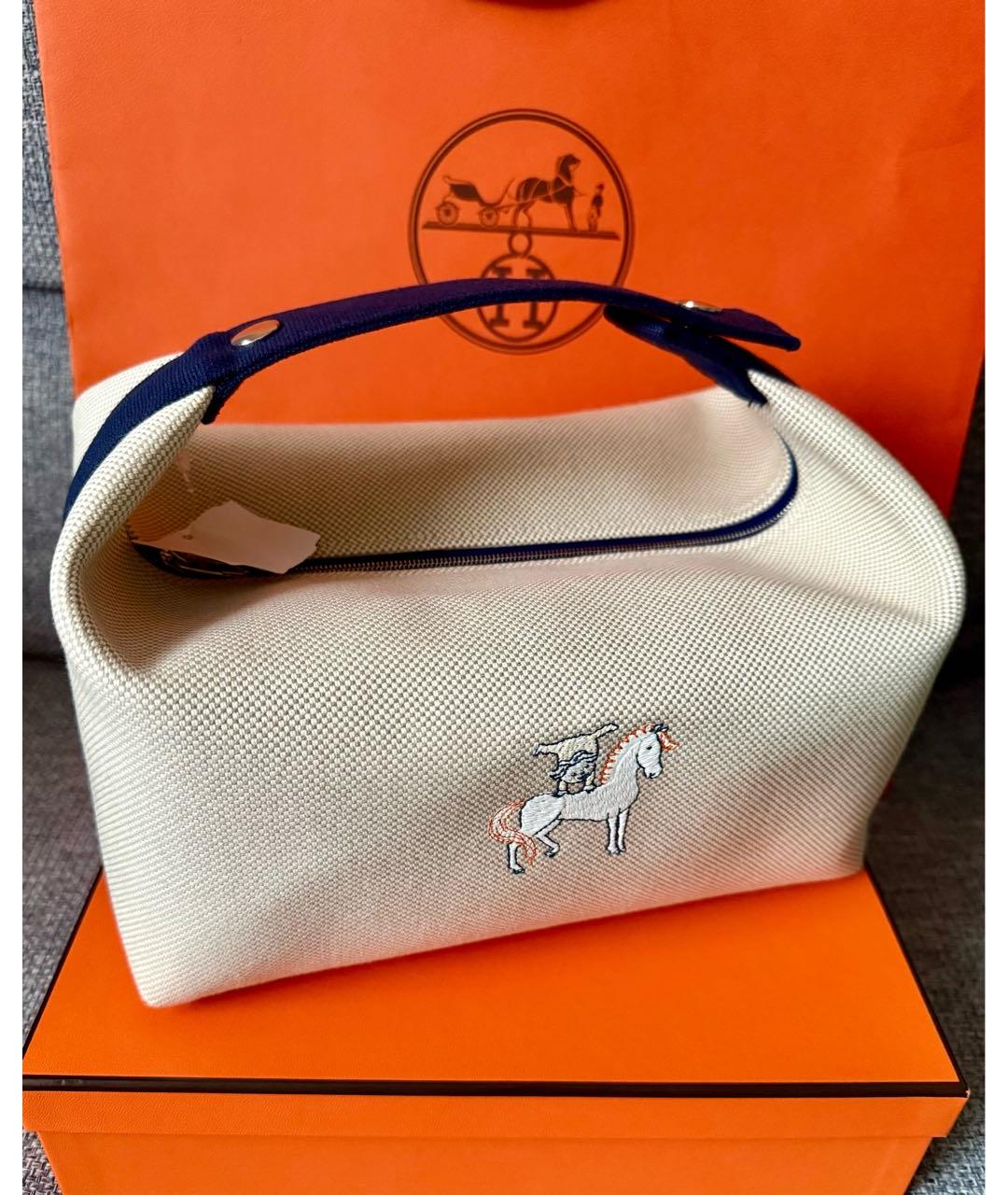 HERMES Бежевая хлопковая сумка с короткими ручками, фото 9