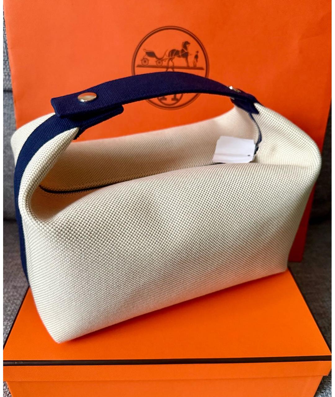 HERMES Бежевая хлопковая сумка с короткими ручками, фото 3