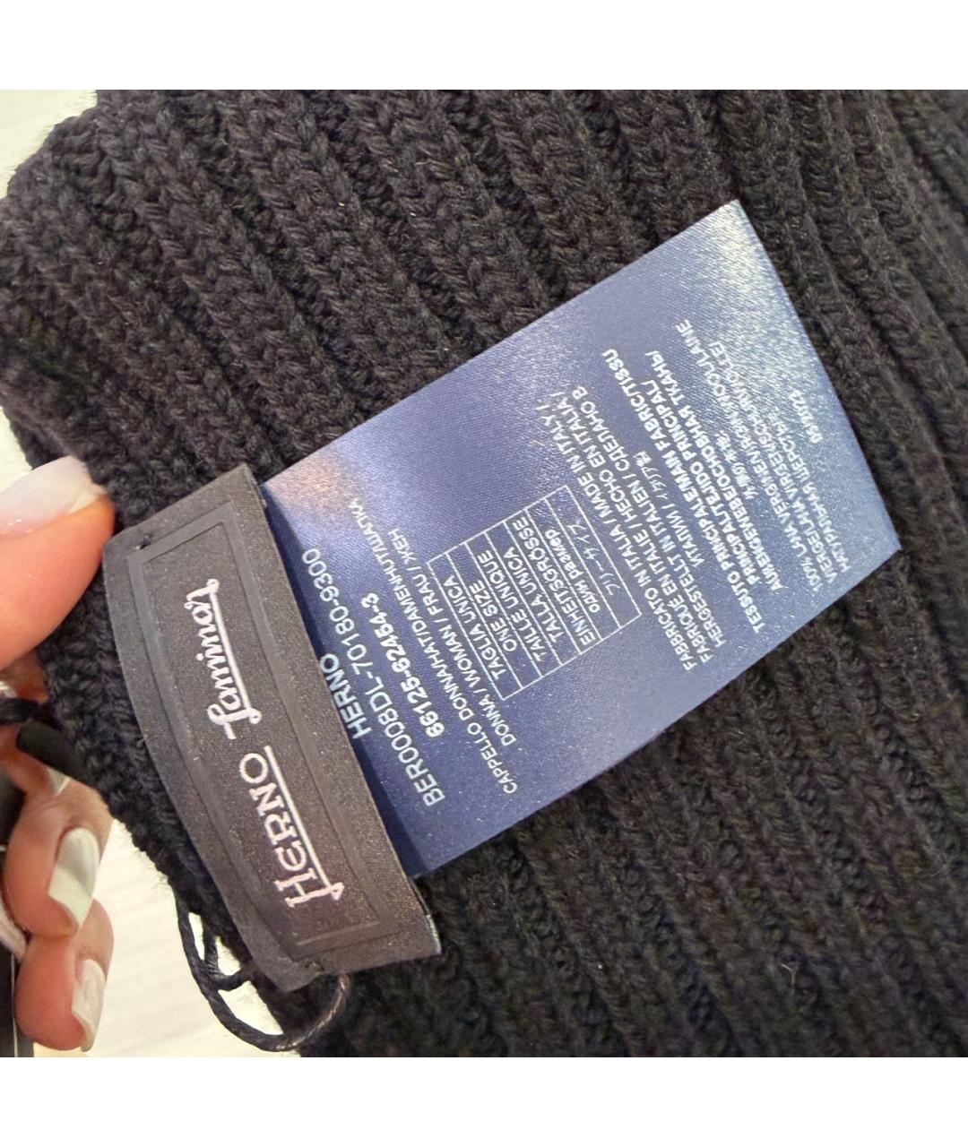 HERNO Черная шерстяная шапка, фото 5